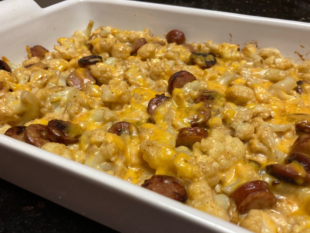 Baked Cauliflower “Mac and Cheese” With Smoked&nbsp;Sausage